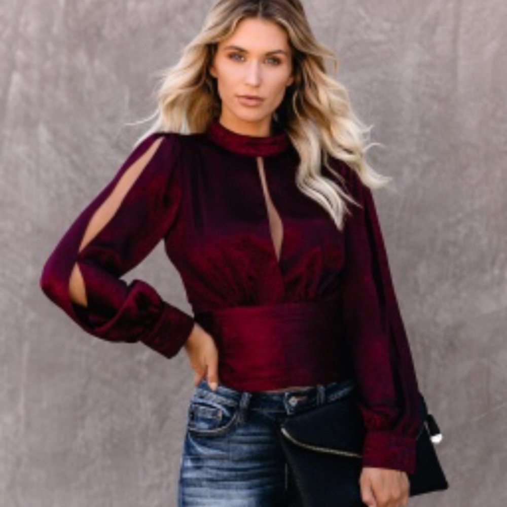 MINUET | Janis Satin Tie Back Blouse - Vino